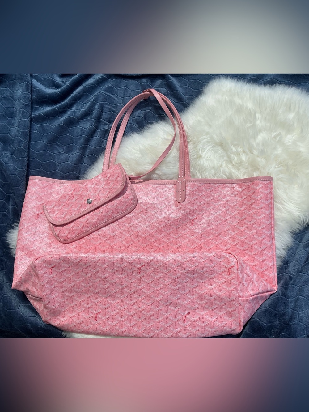 Pink Patterned Tote with Matching Pouch - Women's Shoulder Bag
